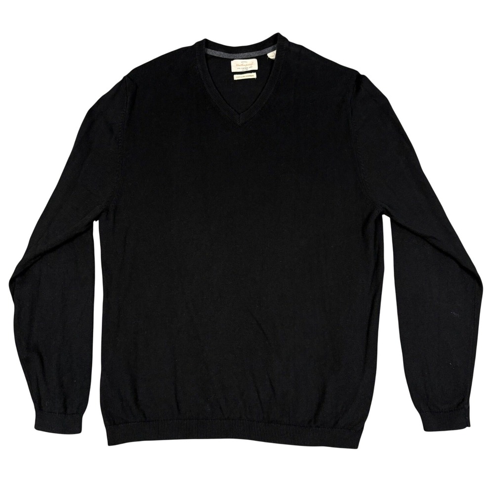 Weatherproof Vintage‎ Sweater Mens L Black Cotton Cashmere V-Neck Knit Pullover